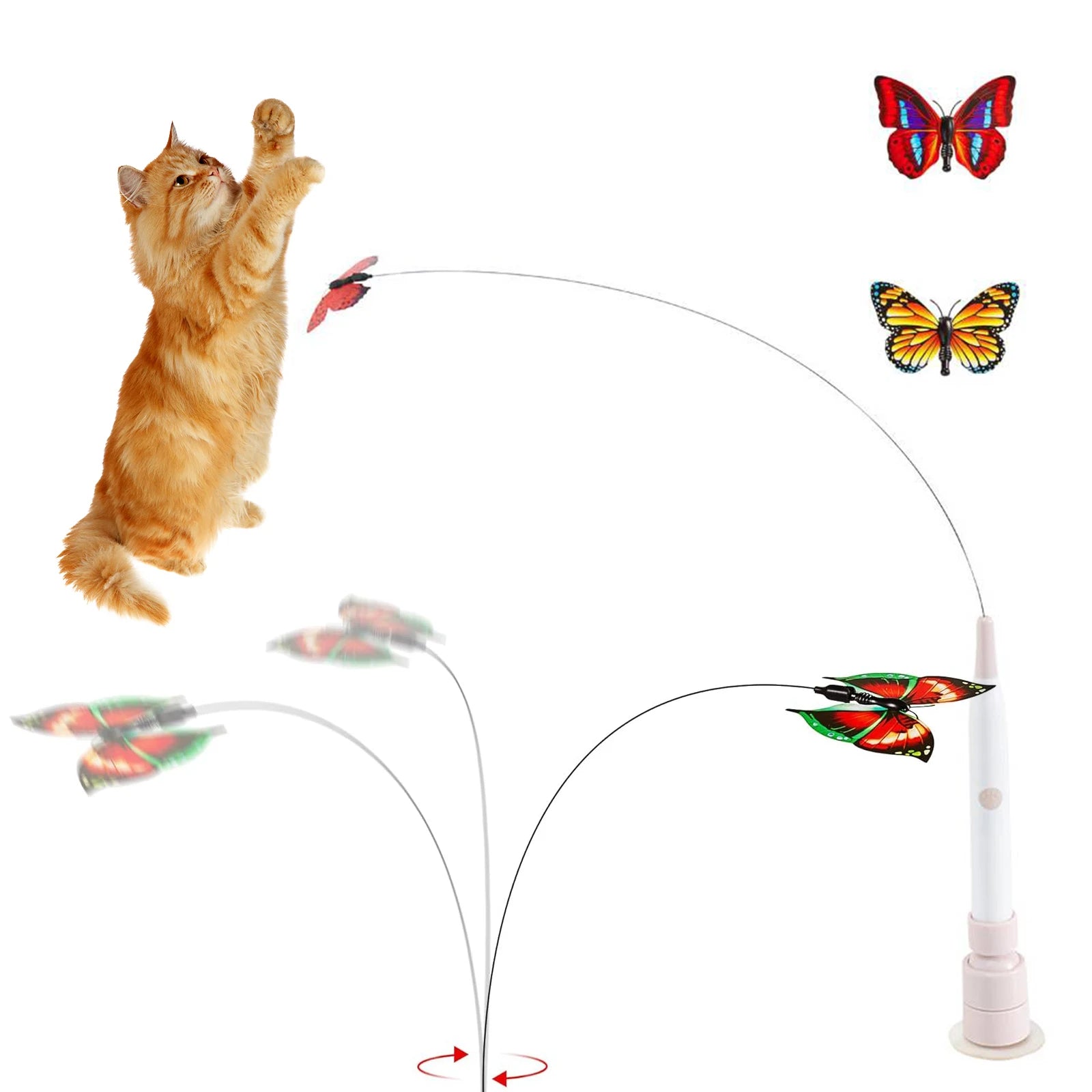 Interactive Cat Toy with Suction Cup Flutter Rotating Kitten Toys Automatic Cat Teaser Toys for Indoor Cats