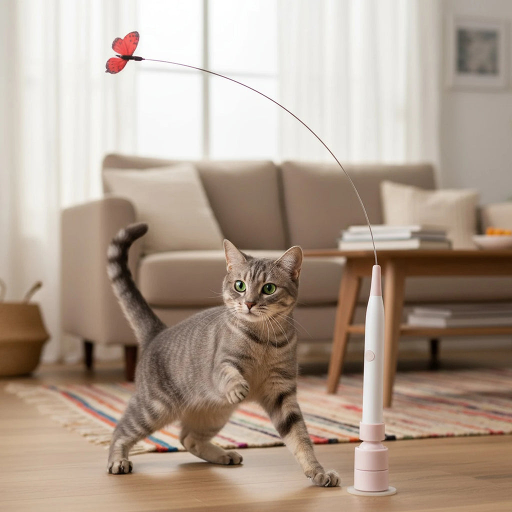 Interactive Cat Toy with Suction Cup Flutter Rotating Kitten Toys Automatic Cat Teaser Toys for Indoor Cats