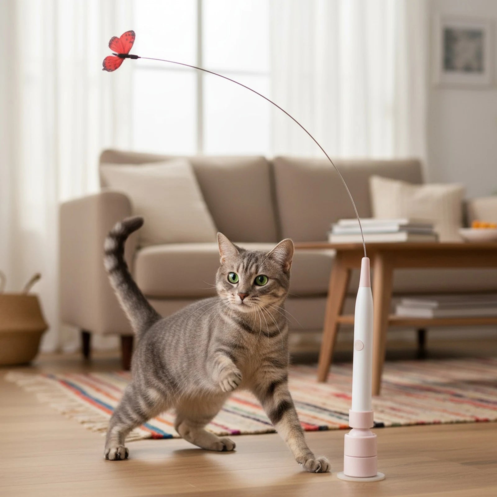 Interactive Cat Toy with Suction Cup Flutter Rotating Kitten Toys Automatic Cat Teaser Toys for Indoor Cats