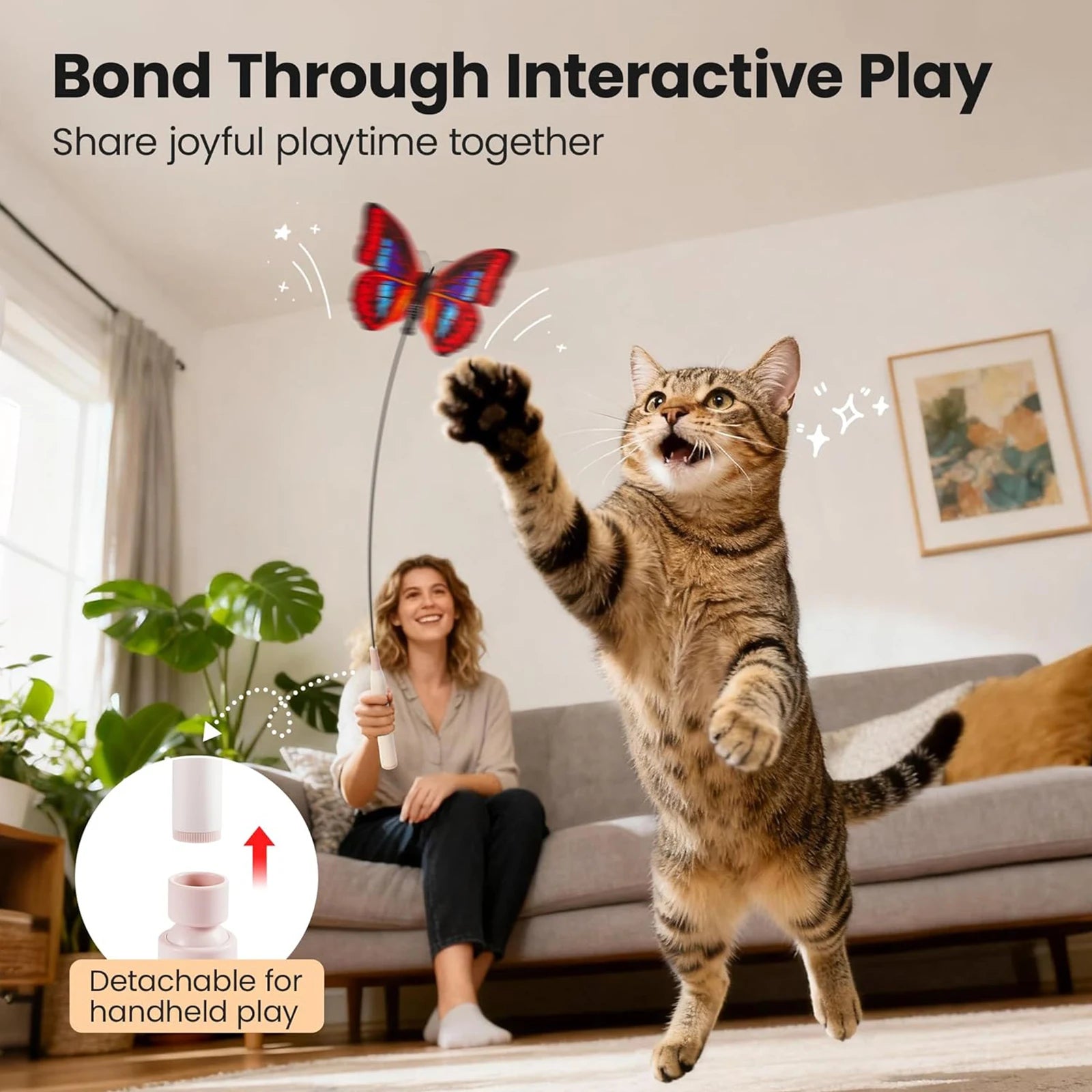 Interactive Cat Toy with Suction Cup Flutter Rotating Kitten Toys Automatic Cat Teaser Toys for Indoor Cats