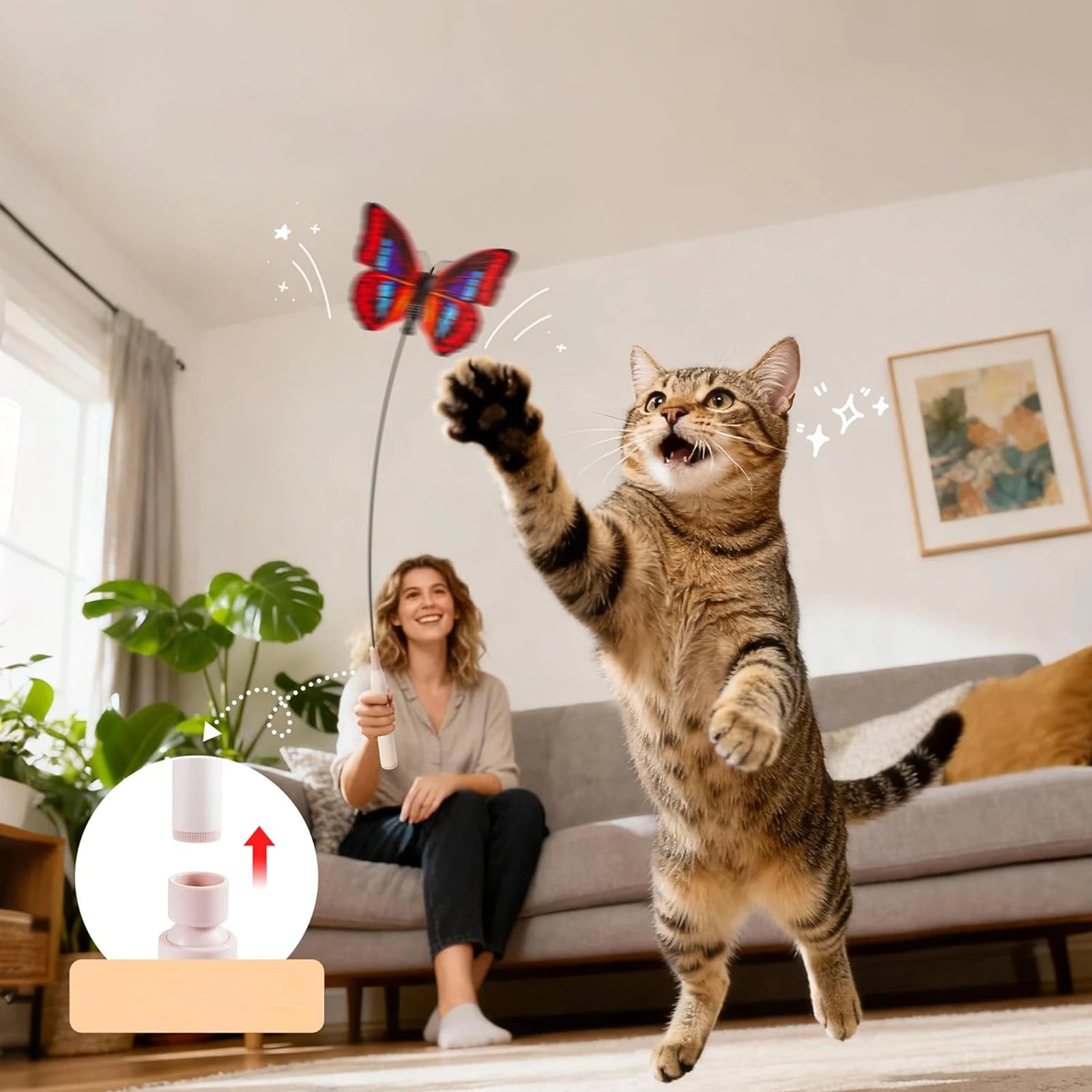 Interactive Cat Toy with Suction Cup Flutter Rotating Kitten Toys Automatic Cat Teaser Toys for Indoor Cats